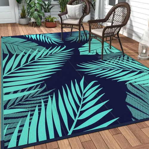 Vista 45 de GENIMO - Alfombra para exteriores de 6 x 9 pies, para patio, espacios amplios, reversible, de pajillas de plástico, alfombra impermeable para Azul