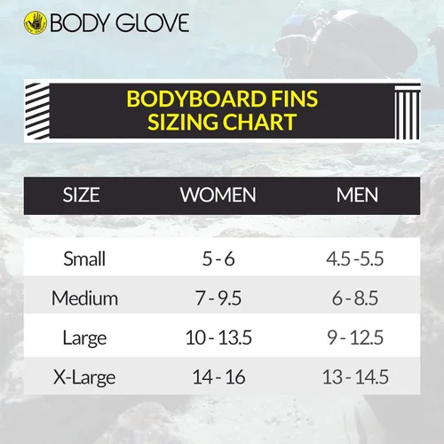 Vista 6 de Body Glove Floating Swim Fins for Adults, Natural Rubber Bodyboard Fins Flippers for Swimming, Snorkeling, Scuba Diving, Surfing, Bodyboarding