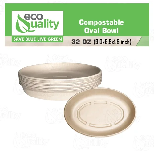 Vista 5 de Cuencos ovalados de papel compostable desechables de 32 onzas para burrito resistentes, ecológicos, cuencos ovalados de bagazo natural sin