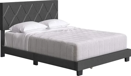Vista 3 de Boyd Sleep Cama tapizada de lino negro con cabecera ajustable, tamaño individual, con base o somier calificado para su uso