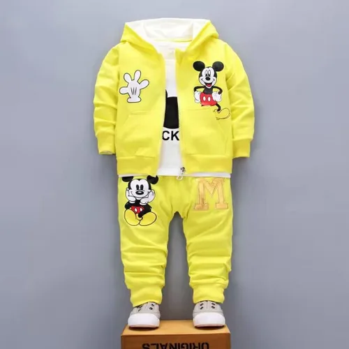 Vista 2 de Conjunto de ropa de moda para niños y niñas, para otoño e invierno, 3 piezas, con capucha, ropa de algodón para bebés