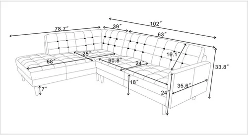 Vista 3 de ASHCROFT Lucille - Sofá modular esquinero de cuero moderno para sala de estar, color marrón coñac