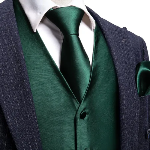 Vista 2 de Barry.Wang Chaleco formal de los hombres Paisley Jacquard seda corbata traje chaleco conjunto boda 5PCS