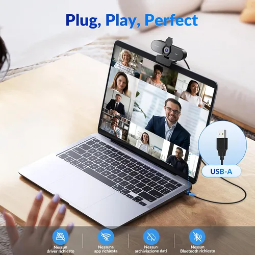 Vista 5 de Cámara web 4K para PC con enfoque automático dual PDAF y CDAF, Ultra 4K HD, 2 micrófonos de reducción de ruido, corrección automática de luz, USB-A