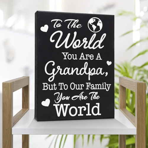 Vista 3 de JennyGems Letrero de madera con texto en inglés "To the World You Are a Grandpa But To Our Family You Are the World", decoración de estante