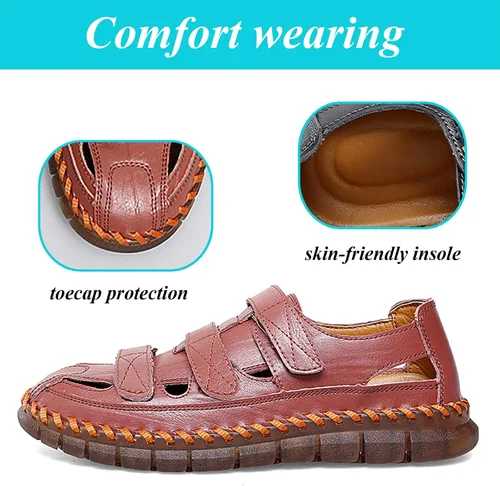 Vista 4 de Qiucdzi Sandalias deportivas para hombre, transpirables, para exteriores, zapatos de pescador ajustables de cuero cerrado, sandalias para playa