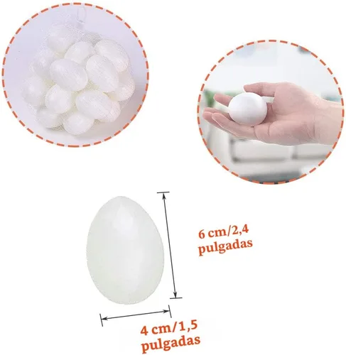 Vista 4 de Paquete de 30 huevos de plástico blanco, huevo de Pascua falso, pollo artificial para manualidades, pintura, fiesta, decoración del hogar, niños