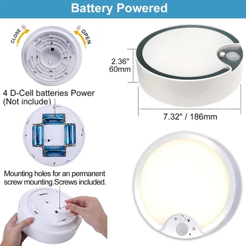 Vista 4 de Lightess Luces de techo LED con sensor de movimiento, funciona con pilas, moderna luz regulable con control remoto, para dormitorio, baño, armario