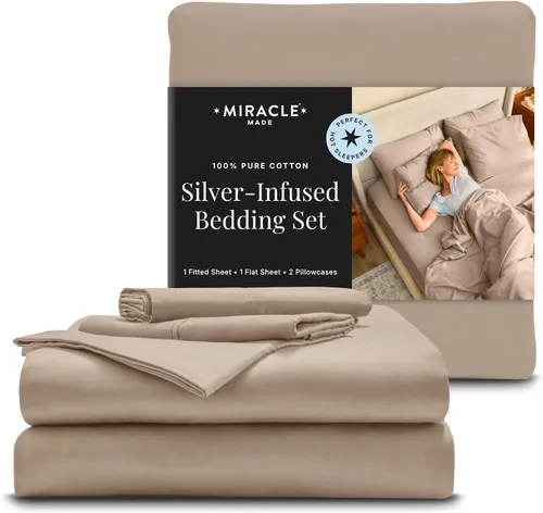 Vista 2 de Miracle Made Luxe - Juego de sábanas refrescantes y suaves, 4 piezas, tela de algodón con infusión de plata, ropa de cama ligera e hipoalergénica