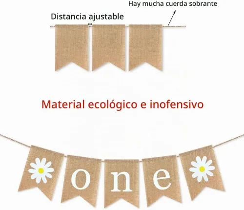 Vista 2 de Cartel de arpillera de yute con temática de margaritas para decoración de fiesta de primer cumpleaños, decoración de fiesta de primavera, guirnalda