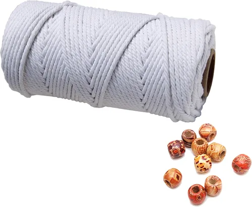Vista 10 de Cordón de macramé beige de 0.078 pulgadas x 220 yardas, cuerda de algodón torcido de 4 hebras natural para colgar en la pared, manualidades, cordel
