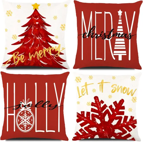 Vista 11 de DIYDEC - 4 fundas de almohada de Navidad de 18 x 18 pulgadas, fundas de almohada de invierno con diseño de árbol de Navidad, sombrero de árbol