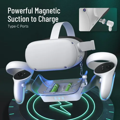 Vista 2 de Charging Dock Compatible with Oculus Quest 2 Accessories Magnetic Wireless Charging Stand with 2x2000mAh Touch Controller
