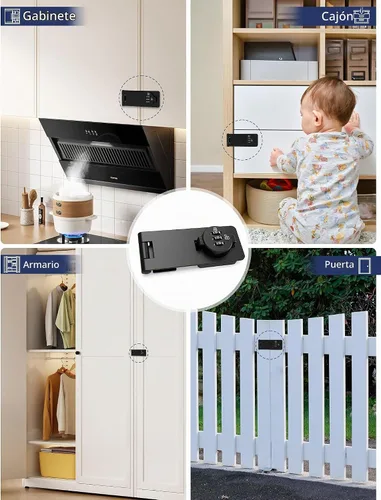 Vista 2 de Cerradura de combinación de gabinete sin llave, perilla giratoria de 3 dígitos con contraseña para puertas, armarios, cajones, puerta de granero