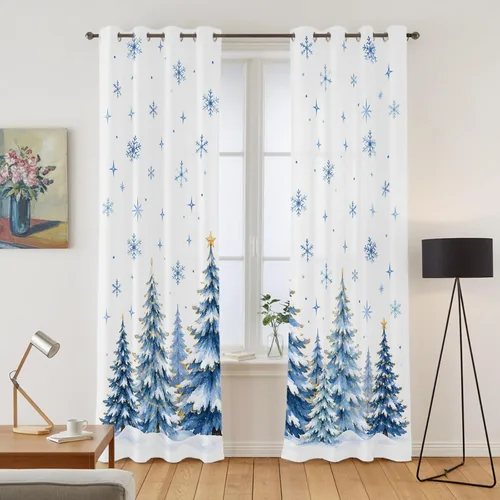 Vista 34 de Libaoge Cortinas de Navidad para cocina, dormitorio, juego de 2 paneles, diseño de muñeco de nieve de Navidad, cortinas de invierno con copos