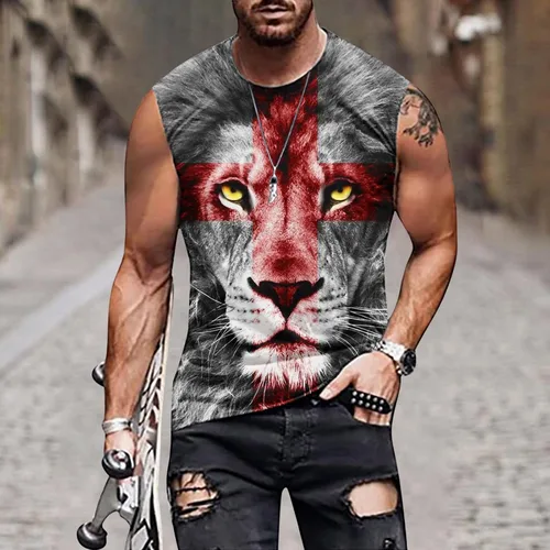 Vista 2 de Tops de Chaleco gráficos de Gran tamaño para Hombres Blusas sin Mangas Estampado sin Mangas Cuello Redondo Clásico