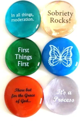 Vista 3 de Lifeforce Glass Piedras de recuperación, 6 recordatorios diarios para fomentar la sobriedad en piedras de vidrio. Perfecto para el juego II de 12