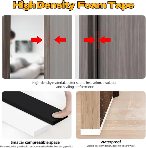 Vista 6 de Cinta de sellado de espuma EVA, 1 pulgada de ancho x 1/4 pulgada de grosor, cinta adhesiva para puertas y ventanas, bloqueador de corrientes