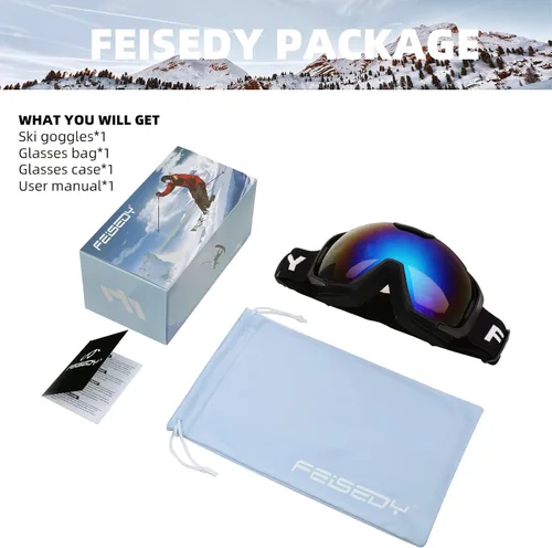 Vista 7 de FEISEDY Ski Goggles, OTG Snow Sport Goggles for Men, Women & Youth B2961 Azul Plata Vlt 18%