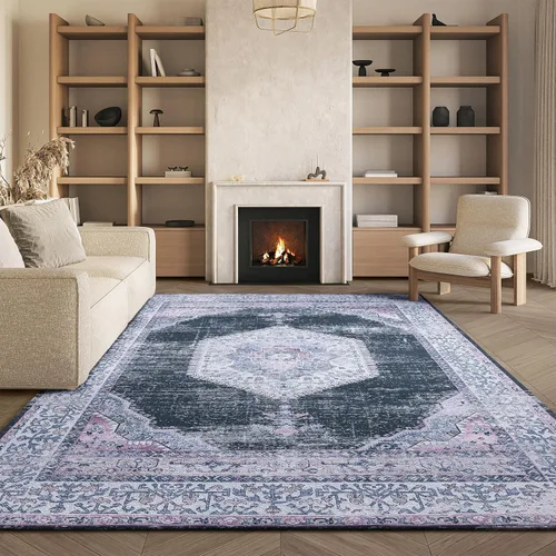 Vista 9 de SAFAVIEH Tucson Collection - Alfombra lavable de 2 pies 6 x 8 pies, color negro y beige, antideslizante, ideal para zonas de alto tráfico en sala