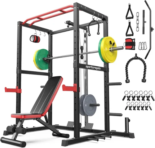 Vista 10 de Sportsroyals Jaula de Potencia, Rack de Potencia Multifuncional de 1600 libras con Sistema de Cruce de Cable Ajustable y Más Accesorios