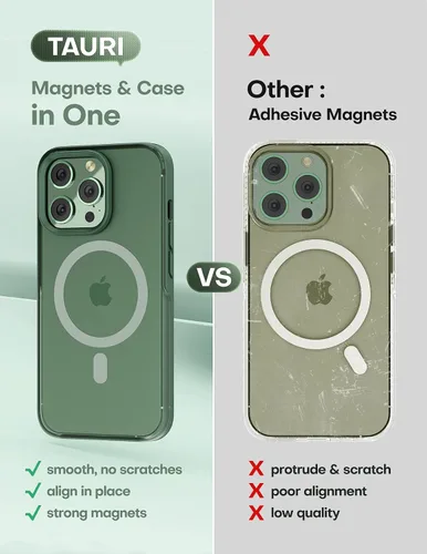 Vista 5 de TAURI - 5 en 1. Funda magnética para iPhone 13 Pro Max, protección contra caídas de grado militar con 2 protectores de pantalla templados y 2