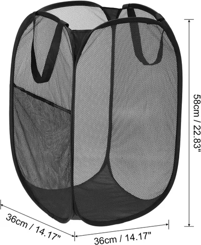Vista 2 de PATIKIL Cesta de malla para lavandería, bolsa plegable con asas para lavandería, viajes, color negro