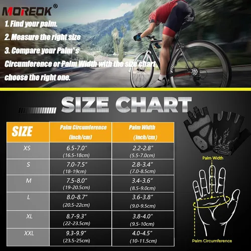 Vista 6 de MOREOK - Guantes para bicicleta de montaña (MTB) y ciclismo de descenso (DH), para hombres, de medio dedo, con almohadilla de gel que absorbe
