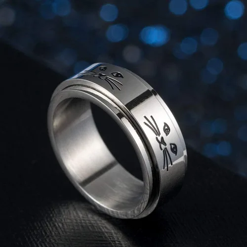 Vista 5 de ALEXTINA Anillo giratorio de acero inoxidable para hombre y mujer, 0.315in