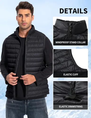 Vista 5 de Pioneer Camp Chaleco acolchado ligero para hombre, plegable, repelente al agua, cálido, acolchado, sin mangas, para el trabajo, casual, viajes