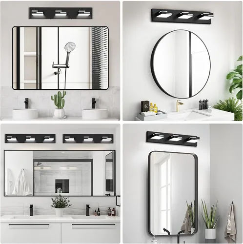Vista 3 de Lámparas LED modernas para tocador de baño, 3 luces, 5CCT, regulables, luces de tocador negro mate para accesorios de iluminación de baño sobre
