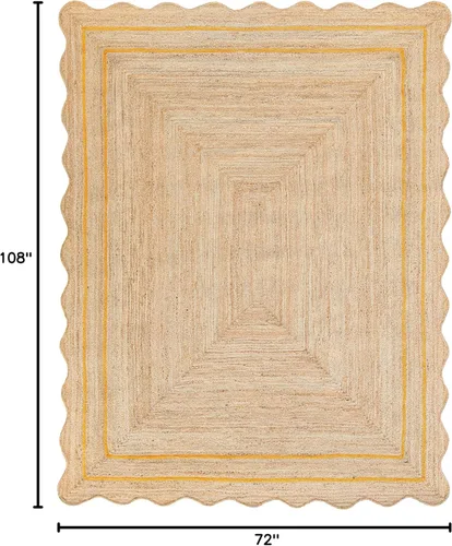 Vista 69 de Alfombra de Yute Natural Ondulada Festoneada - Corredor de Entrada Boho, Festón Estilo Granja, Blanco Roto (8'x10') Camino de entrada bohemio
