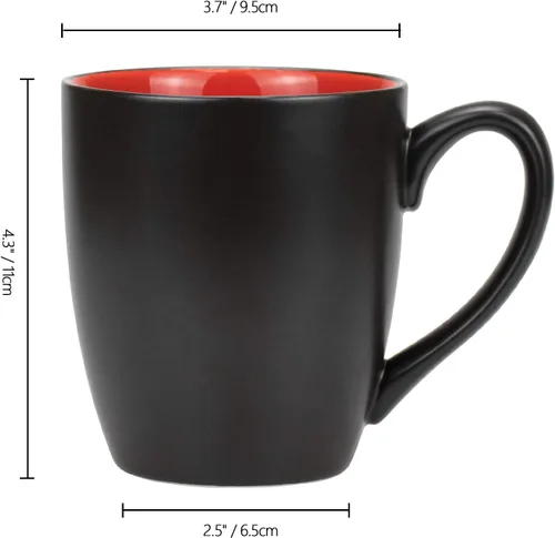 Vista 2 de Foraineam Juego de 6 tazas de café de 16 onzas, juego de tazas de porcelana negra mate de gran tamaño para restaurante, tazas para café, té, jugo