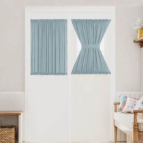Vista 9 de Turquoize Elegantes cortinas de lino para puerta francesa, paneles de cortina de filtrado de luz, panel de lino con bolsillo para barra, panel