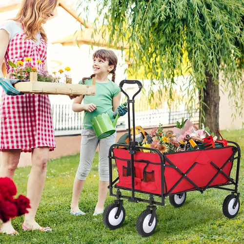 Vista 6 de Carro plegable plegable para campamento, jardín, resistente, para la playa, carrito portátil utilitario, carrito de mano al aire libre con 4 ruedas
