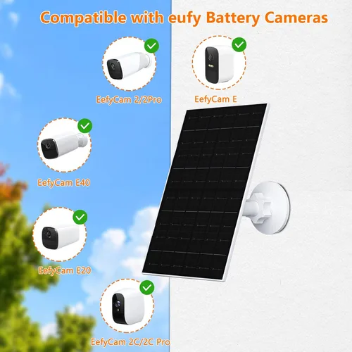 Vista 3 de Zivif Panel solar de 7 W para cámara Eufy, cargador solar compatible con EufyCam 2/2 Pro/2C/2C Pro/E20/E40/E, enchufe USB C y micro USB, impermeable