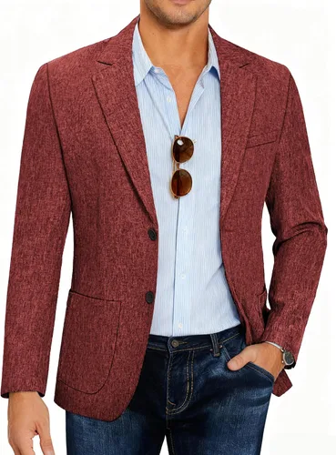 Vista 19 de COOFANDY Mens Blazer Casual Slim Fit Sport Coats Lightweight Sport Jacket Linen Textured Blazer, Two Button Suit Jacket, Patch Pockets, Plaid B