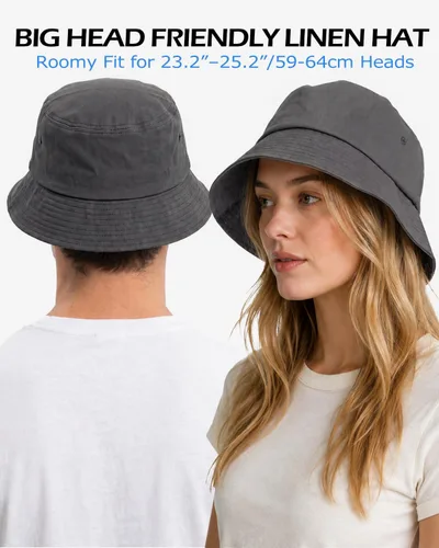 Vista 2 de Zylioo Sombrero de pescador de lino XXL para cabezas grandes, sombrero de Beige