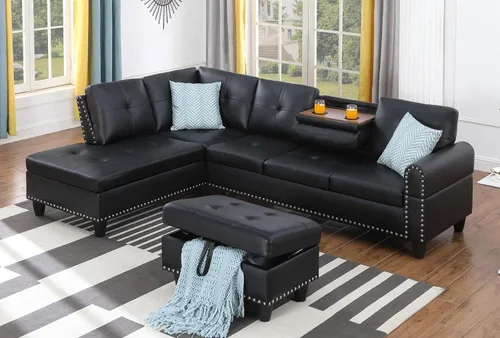 Vista 12 de KEVINSPACE Sofá seccional de 110 pulgadas, sofá en forma de U de 110 pulgadas, sofá de gran tamaño con respaldo cómodo tapizado con sillones dobles