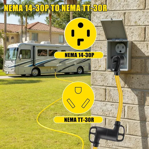 Vista 2 de Kanayu Cable adaptador de corriente NEMA 14-30P a TT-30R RV de 30 amperios Negro