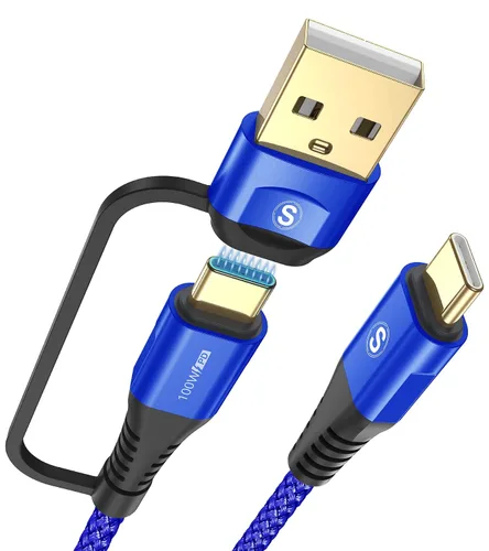 Vista 9 de Cable USB-C a USB-C de 6.6 pies PD 100 W iPhone 17 cargador 2 en 1 USB A/C a USB-C cable trenzado de nailon para iPhone 17 16 15 Pro Max Plus iPad