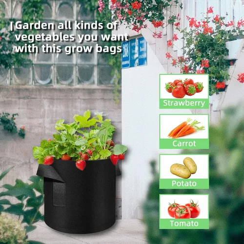 Vista 6 de Bolsas de cultivo de jardín de 5 galones, paquete de 60 macetas de tela de 5 galones, bolsas de cultivo no tejidas, macetas de tela de aireación