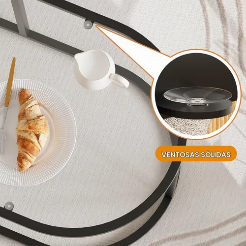 Vista 4 de Mesa de café Wolawu Mesas de café de vidrio negro para sala de estar, mesa de centro ovalada con marco de metal resistente, mesas de acento modernas
