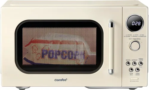 Vista 10 de COMFEE CMO-C20M1WH - Microondas retro con 11 niveles de potencia, cocción rápida de varias etapas, función de reinicio de tocadiscos, temporizador