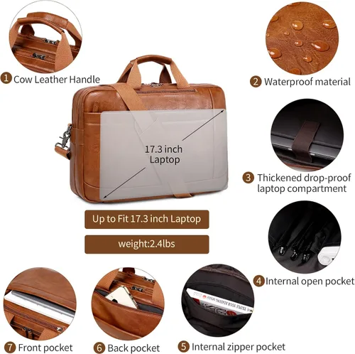 Vista 5 de Bolso de Mensajero de Cuero Sintético para Hombre Bolsa de Laptop de 17-17.3 Pulgadas para Hombre Bolsa de Cuero de Oficina Convertible Mochila 3
