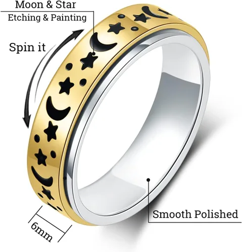 Vista 2 de Anillo de ansiedad OreilleStar para mujer, anillo de dedo de acero inoxidable, juguetes de dedo para adultos, anillos giratorios para el pulgar 2
