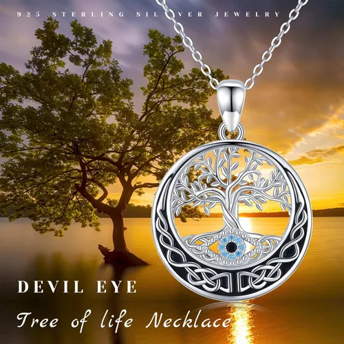 Vista 5 de Midir&Etain Tree of Life Necklace for Women 925 Sterling Silver Evil EyeMoon Pandent Celtic Jewelry Gifts for Women Mother