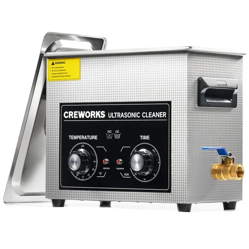 Vista 9 de CREWORKS Limpiador ultrasónico con calentador y temporizador, máquina de limpieza ultrasónica de acero inoxidable de 1/2 galón de 60 W, máquina
