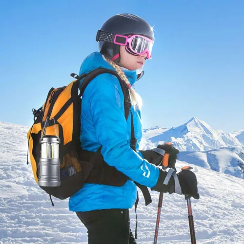 Vista 6 de Farol LED para campamento, 500 lúmenes, luces plegables para campamento, linterna de corte de energía, funciona con pilas para emergencias