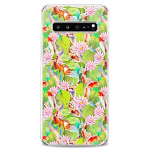 Vista 4 de Funda compatible con Samsung S23 S22 Plus S21 FE Ultra S20+ S10 Note 20 5G S10e S9 Lily Clear Flexible Waterlily Lotus Slim Fit Design Silicona Koi